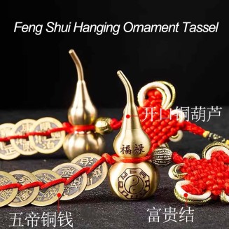 1PCS Chinese New Year Lucky Coins Charm Gourd Chinese Knot Tassel and 1PCS Feng Shui Key Chains Gourd with PIXIU Coin, Hanging Tassel Pendant Bring Luck Healt Wealth
