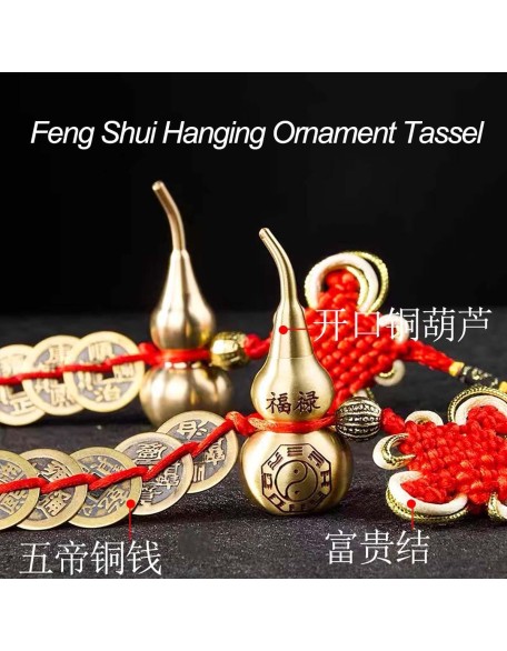 1PCS Chinese New Year Lucky Coins Charm Gourd Chinese Knot Tassel and 1PCS Feng Shui Key Chains Gourd with PIXIU Coin, Hanging Tassel Pendant Bring Luck Healt Wealth